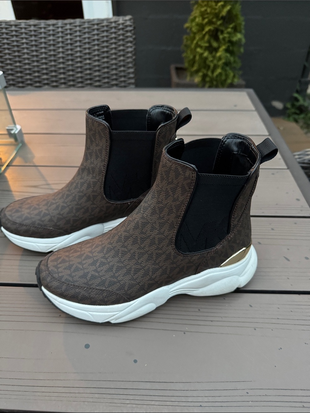 Michael Kors Brown MK Monogram Chelsea Sneaker Boots - women’s